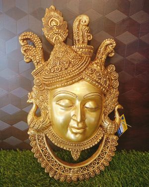 Brass Big Krishna Face With Designer Statue , Pure & Antique 18.5″