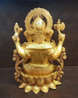 Lotus Designer Ganesha | Brass God Statue | Pure & Antique 12″