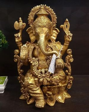 Lotus Designer Ganesha | Brass God Statue | Pure & Antique 12″