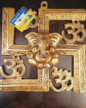 Brass Om Swastik Ganesha Idol 8.5″