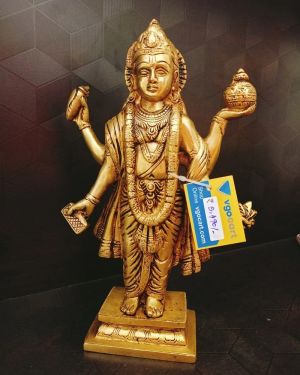 Brass Lord Dhanvantri Idol , Medition God 10″