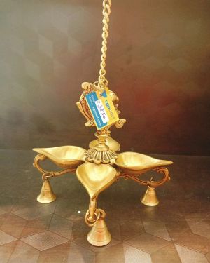 Brass Four Face Annam Hanging Diya With Bells | Pure Brass Four Face Vilakku With Bells 22″