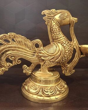 Brass Peacock Holding Diya , Pure & Antique