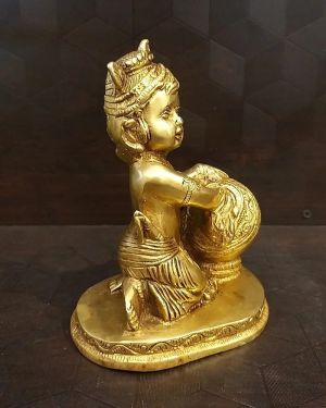 Brass Baby Krishna With Butter Pot Statue 7″