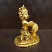 Brass Baby Krishna With Butter Pot Statue 7″