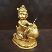 Brass Baby Krishna With Butter Pot Statue 7″