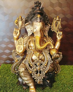 Brass Ganapathy statue With Three Tone Color Finish  Pure & Antique