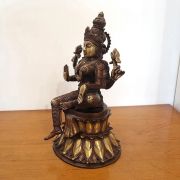 Brass Lakshmi Sitting on Lotus Statue With Brown Antique finish 15″