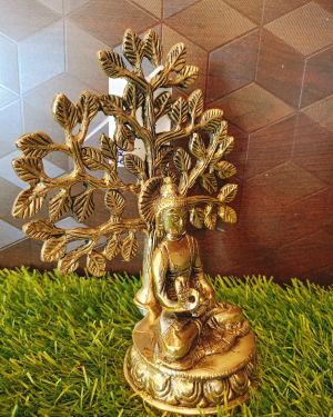 Brass Buddha With Tree Statue 7″