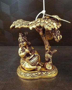 Brass Butter Krishna Under The Tree Idol 5″