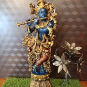 Brass Krishna Big Idol with Color 30″ / Pure & Antique