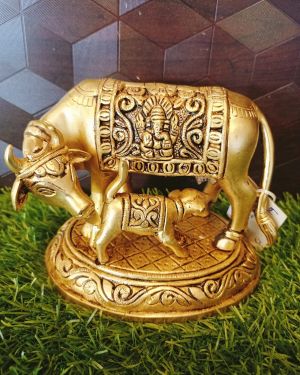 Brass Cow & Calf With Lakshmi , Ganesha Idol 4.5 “