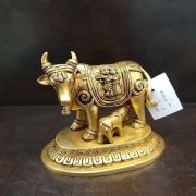 Brass Cow And Calf With Radha Krishna Idol 4″