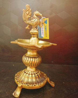 Brass Cup Shape Kuthuvilaku | Five Face Pure Brass Kuthuvilaku With Annam 8″