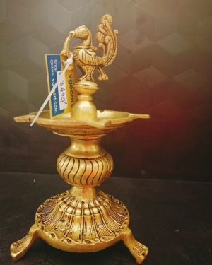 Brass Cup Shape Kuthuvilaku | Five Face Pure Brass Kuthuvilaku With Annam 8″