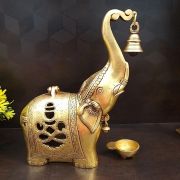 Brass Elephant Dhoop Holder With Bell 10.5″