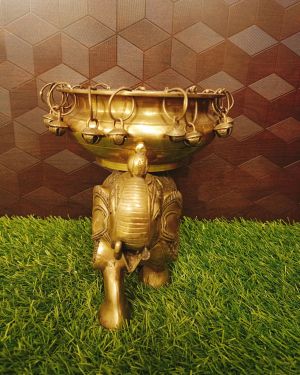 Brass Elephant With Uruli 8″ / Pure & Antique