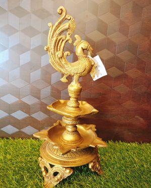 Brass Two Layer Peacock Diya , Pure & Antique 16″