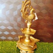 Brass Two Layer Peacock Diya , Pure & Antique 16″