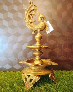 Brass Two Layer Peacock Diya , Pure & Antique 16″