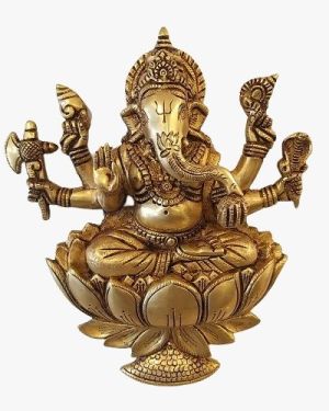 Brass Ganesha Wall Hanging With Lotus Base 12″ , Pure & Antique