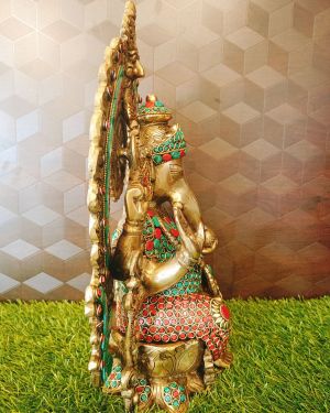 Brass Big Ston Ganesha Idol 15″ / Pure & Antique