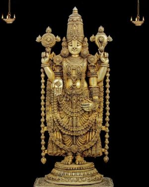 Brass Perumal Balaji Golden Finish Idol , Pure & Antique “4” Feet