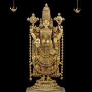 Brass Perumal Balaji Golden Finish Idol , Pure & Antique “4” Feet