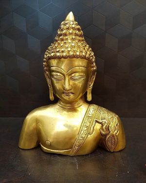 Brass Buddha Head Large Base Idol 9.5″ / Pure & Antique