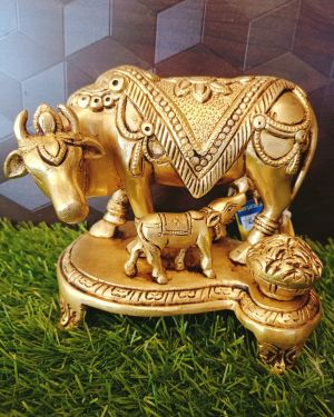 Brass Cow And Calf With  Milk Pot 6″ / Pure & Antique