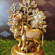 Brass Kamadhenu With Tree Statue 7.5″