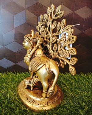 Brass Kamadhenu With Tree Statue 7.5″