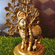 Brass Kamadhenu With Tree Statue 7.5″