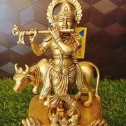 Brass Krishna With Cow Idol 8″ , Pure & Antique