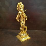 Brass Krishna With Floral Base  Statue 10″ / Pure & Antique