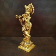 Brass Krishna With Floral Base  Statue 10″ / Pure & Antique