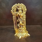 Brass Krishna With Arch Standing On Tortoise Idol 9″