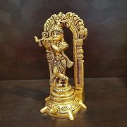 Brass Krishna With Arch Standing On Tortoise Idol 9″