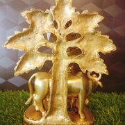 Brass Cow Krishana With Tree Idol , Pure & Antique 9″