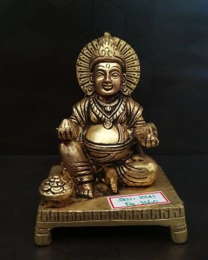 Brass Kuberar sitting on a Base Idol- 5″