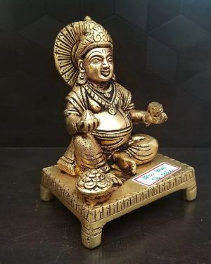 Brass Kuberar sitting on a Base Idol- 5″