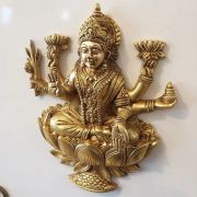 Brass Lakshmi Wall Hanging With Lotus Base , Pure & Antique 12″