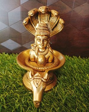 Brass Sivan Face On Lingam With Snake And Nandhi Idol / Pure & Antique