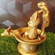 Brass Sivan Face On Lingam With Snake And Nandhi Idol / Pure & Antique