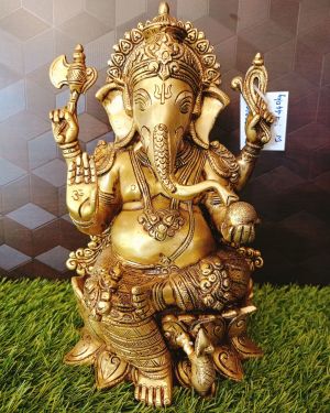 Brass Big Lotus Ganesha  Pure & Antique