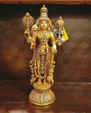 Brass Maha Vishnu Statue , Pure & Antique 12.5″