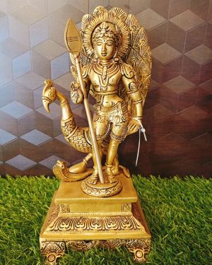 Brass Murugan With Peacoke Statue / Pure & Antique