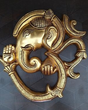 Brass Om Ganesha Plate Type Wall Hanging 8″