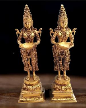 Brass Paavai Diya Idol 16″ , Pure & Antique