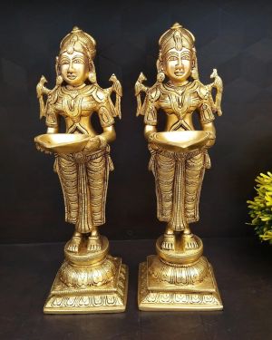 Brass Paavai diya Pair Idol , Pure & Antique 12″